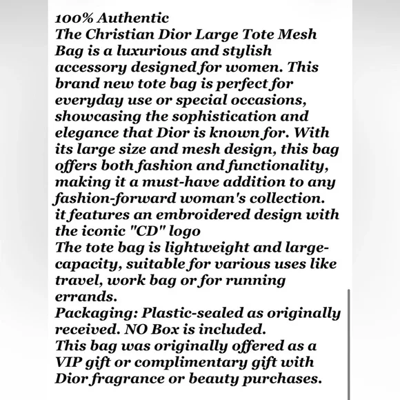 Dior limited edition Black mesh Tote Bag new - Picture 7 of 9